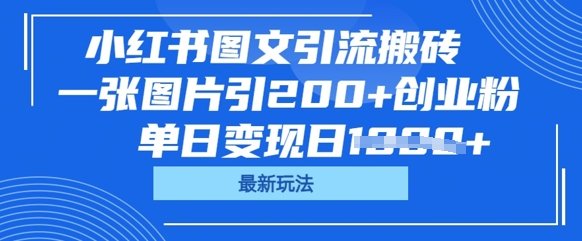 小红书图文引流搬砖，一张图片引200+创业粉，单日变现日数张-神聪资源精品网-全网资源最全的网站每日分享