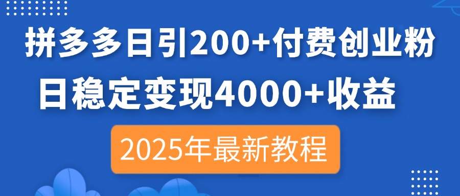 （14217期）拼多多日引200+付费创业粉，日稳定变现4000+收益，2025年最新教程-神聪资源精品网-全网资源最全的网站每日分享