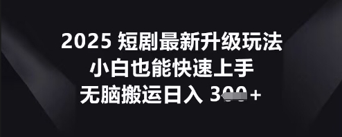 2025短剧最新升级玩法，小白也能快速上手，无脑搬运日入3张-神聪资源精品网-全网资源最全的网站每日分享