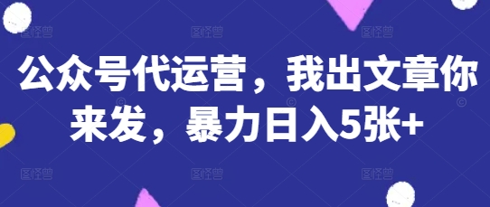 公众号代运营，我出文章你来发，暴力日入5张+【揭秘】-神聪资源精品网-全网资源最全的网站每日分享